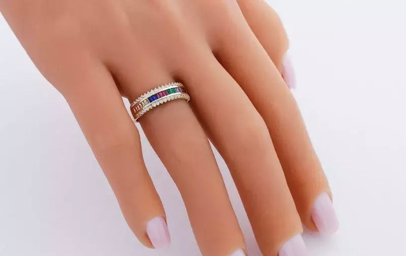 Zlatý, jemný prsteň s farebnými zirkónmi - Rainbow Élégance