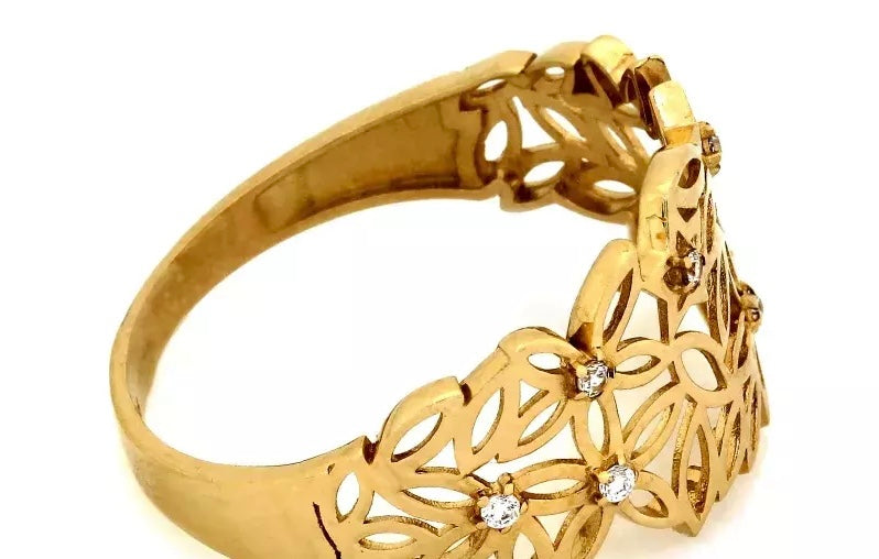 Široký zlatý prsteň so zirkónmi - Floral Lumi?re