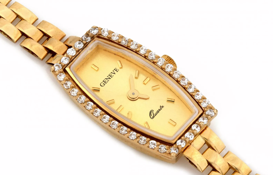 Dámske hodinky zo 14K zlata so zirkónmi Geneve