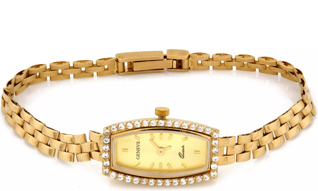 Dámske hodinky zo 14K zlata so zirkónmi Geneve