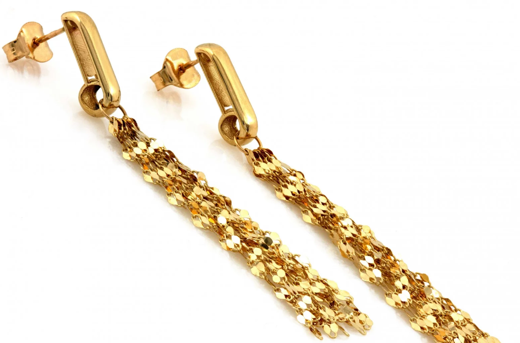 Zlaté visiace náušnice Golden Tassel