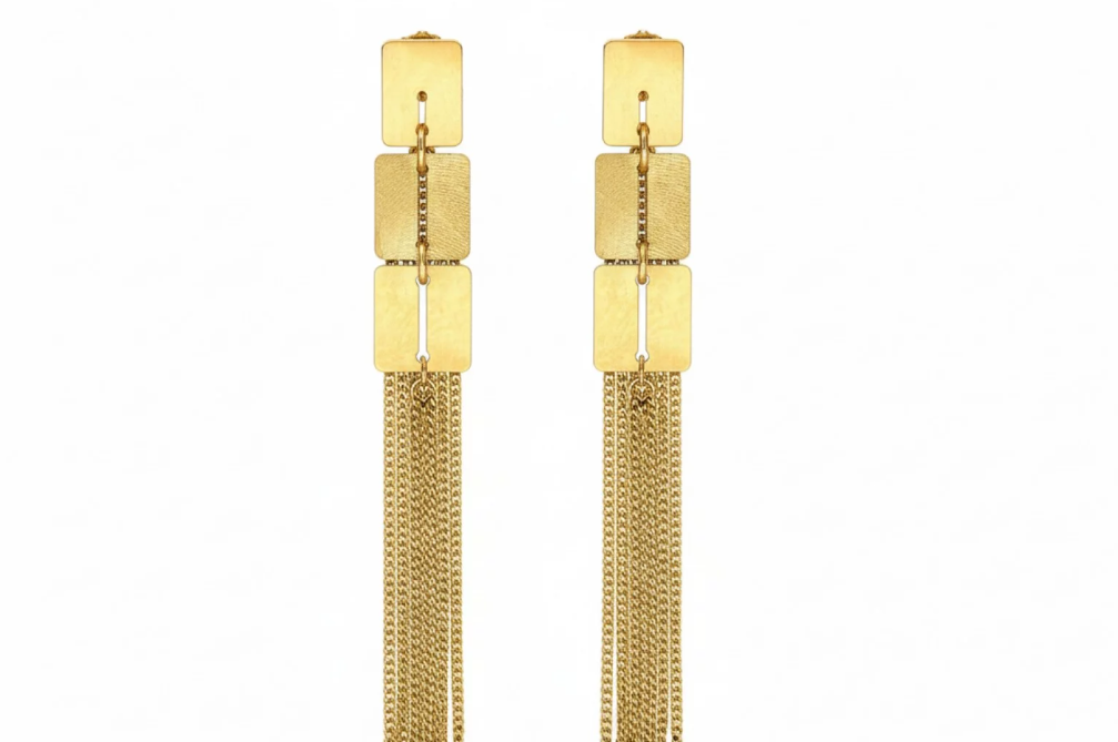 Zlaté visacie náušnice - Golden Cascade Tiles Earrings