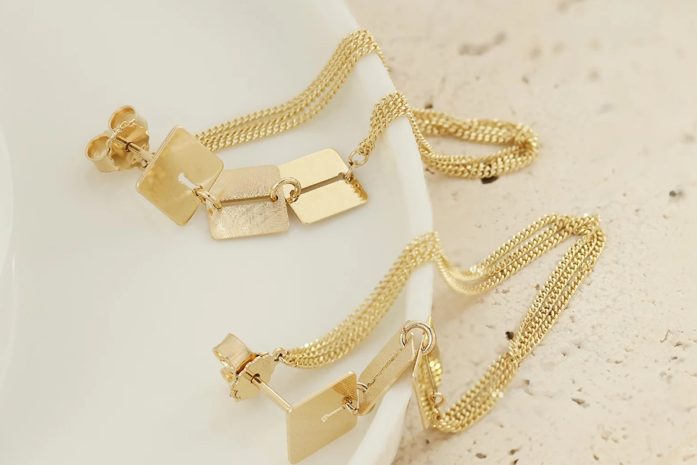Zlaté visacie náušnice - Golden Cascade Tiles Earrings