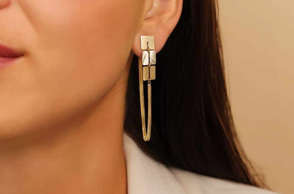 Zlaté visacie náušnice - Golden Cascade Tiles Earrings