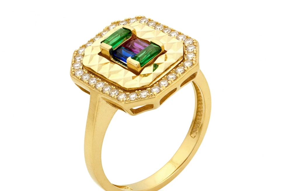 Zlatý dizajnový prsteň so zirkónmi – Statement Gold Ring