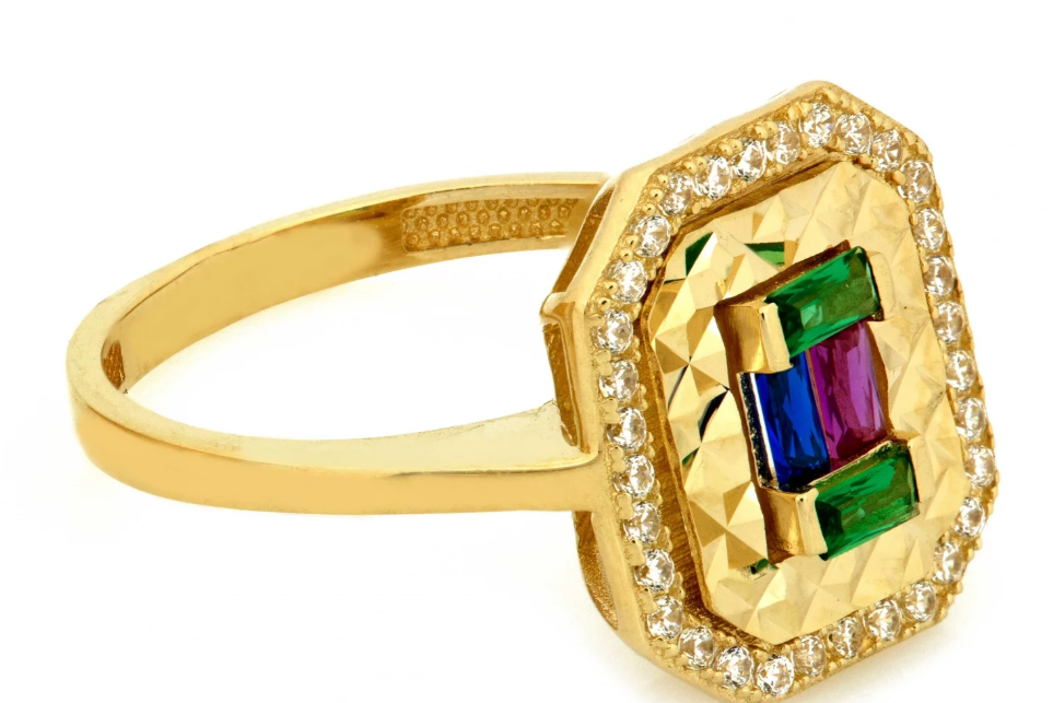 Zlatý dizajnový prsteň so zirkónmi – Statement Gold Ring