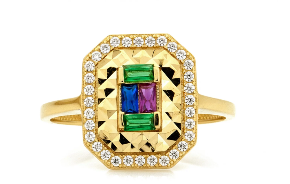 Zlatý dizajnový prsteň so zirkónmi – Statement Gold Ring