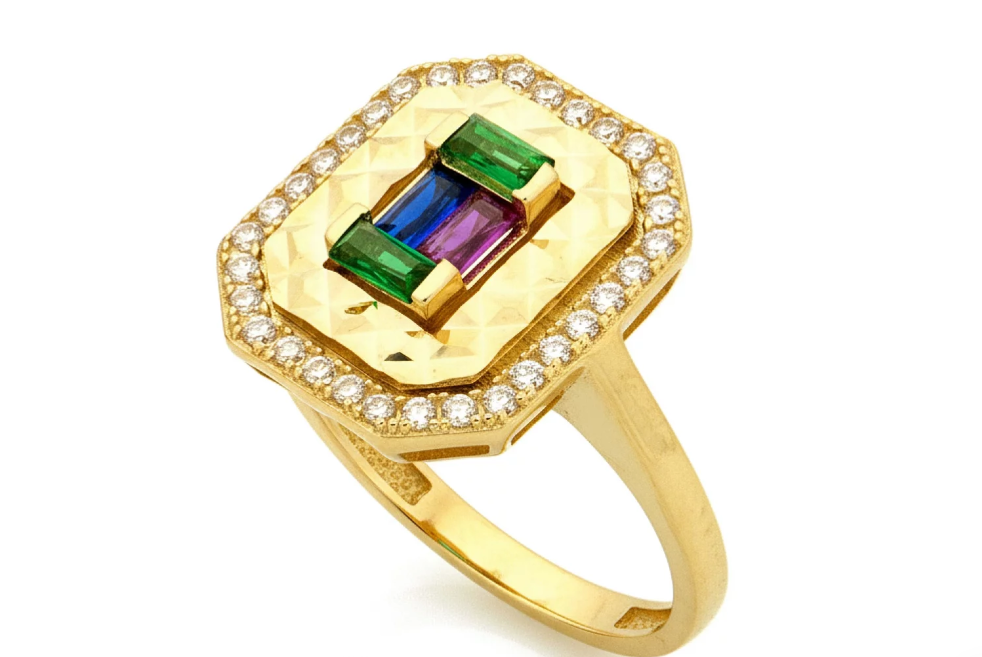 Zlatý dizajnový prsteň so zirkónmi – Statement Gold Ring