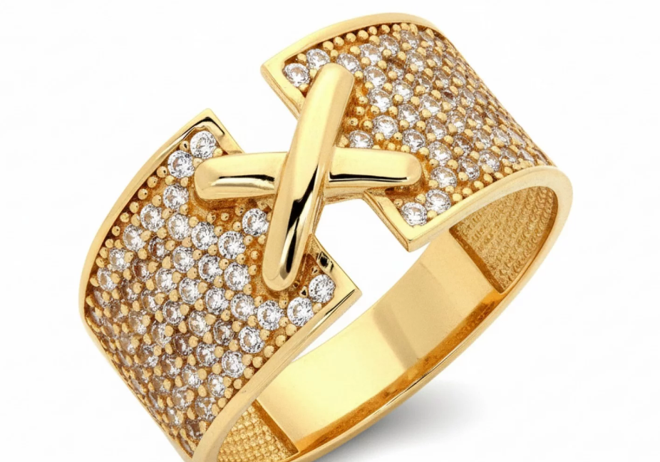 Zlatý dizajnový prsteň so zirkónmi – Golden Embrace Ring