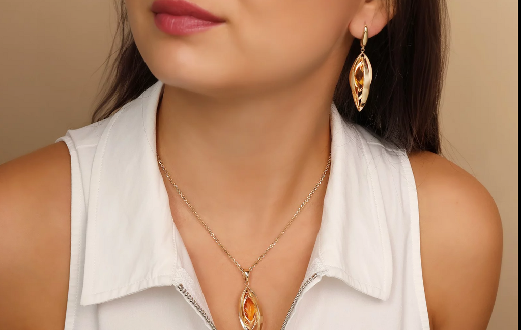 Dizajnové náušnice - Golden Amber Icon