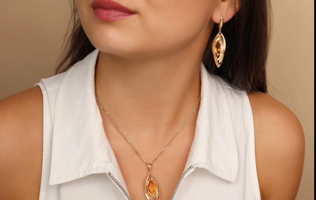 Dizajnové náušnice - Golden Amber Icon