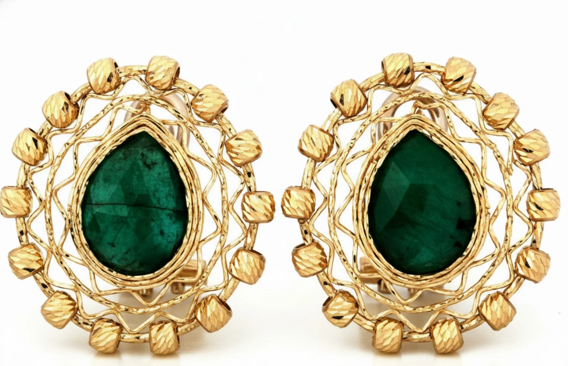 Luxusné zlaté náušnice s prírodným smaragdom - Emerald