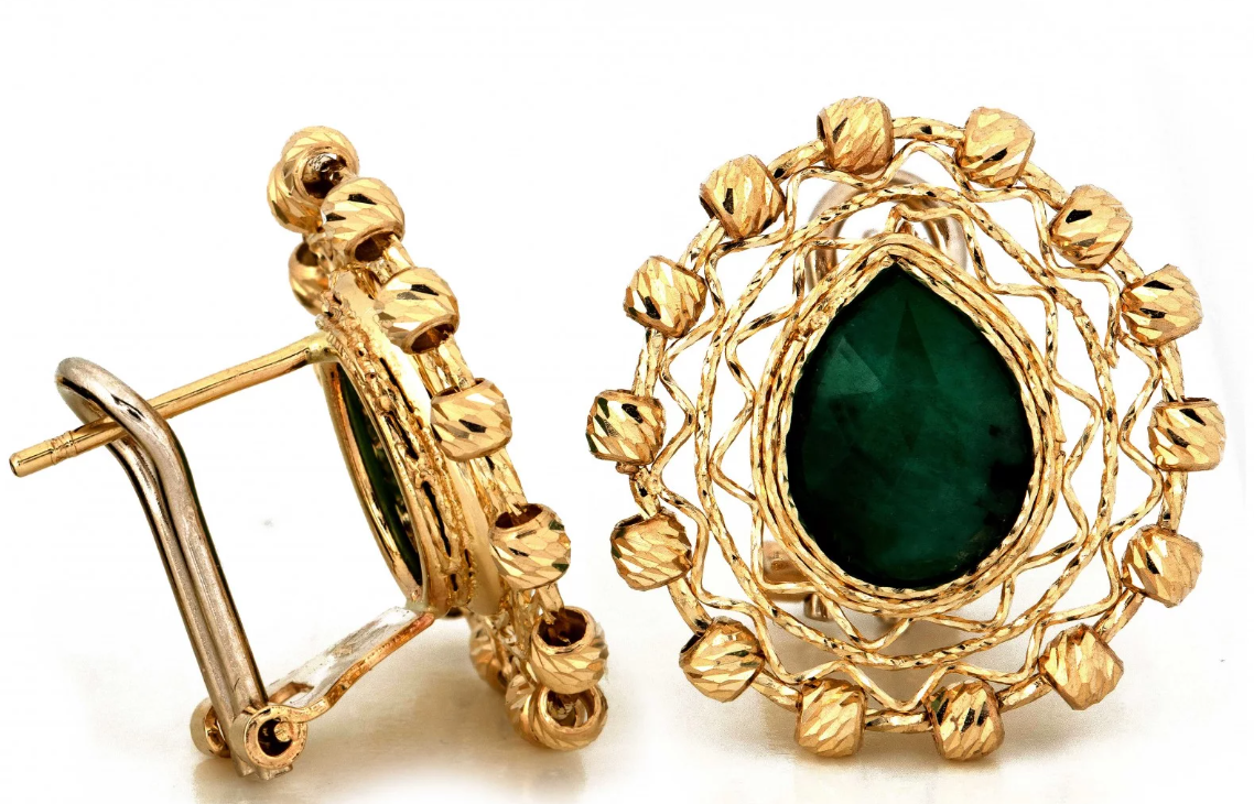Luxusné zlaté náušnice s prírodným smaragdom - Emerald