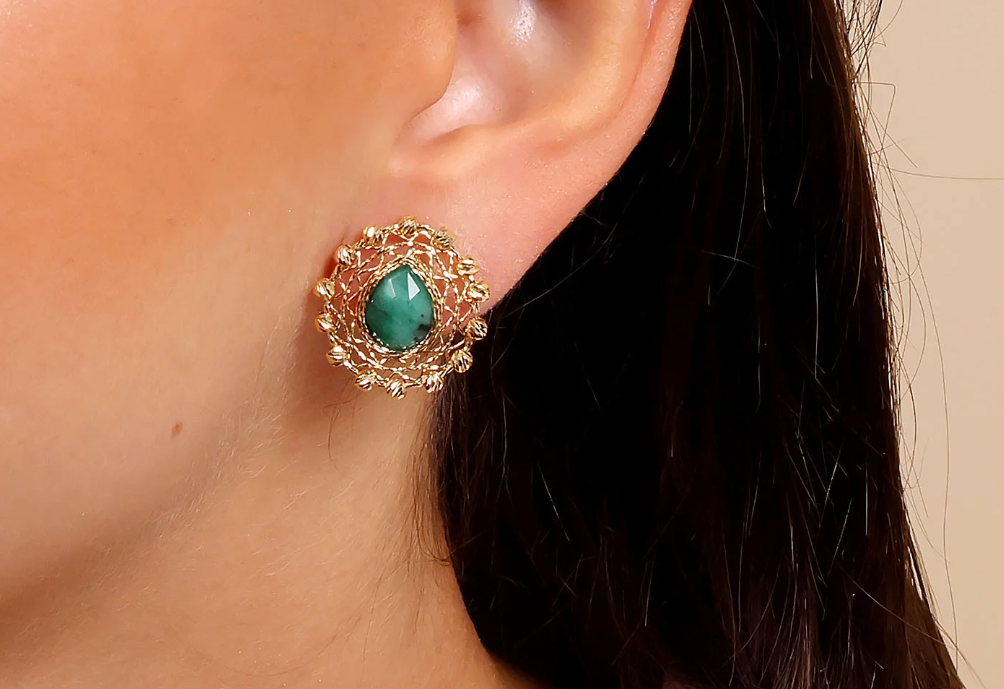 Luxusné zlaté náušnice s prírodným smaragdom - Emerald