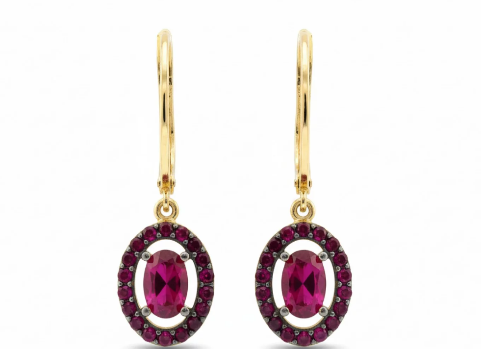 Zlaté dámske náušnice s čiernym ródiom a ružovými zirkónmi - Noir Fuchsia