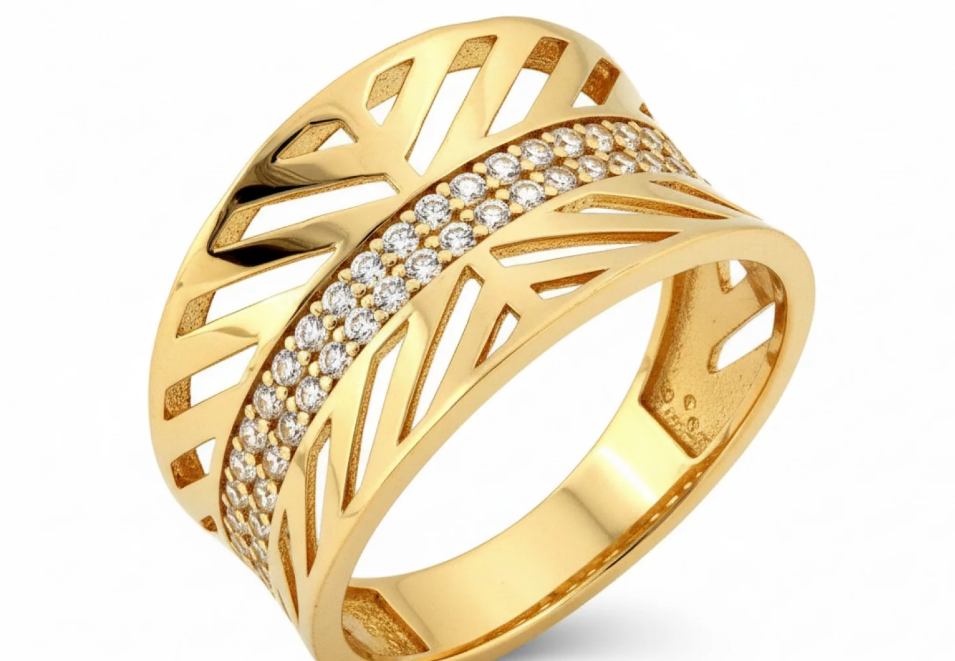 Masívny zlatý prsteň so zirkónmi – Golden Atria Ring