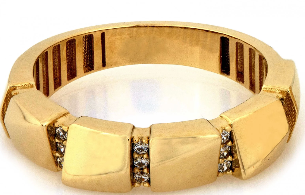 Zlatý prsteň s geometrickým dizajnom a zirkónmi - Carré Élégance Ring