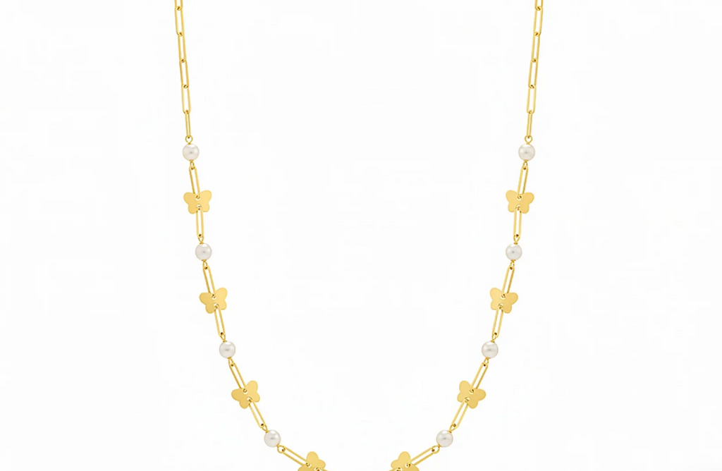 Zlatý náhrdelník - Butterfly Pearl Chain
