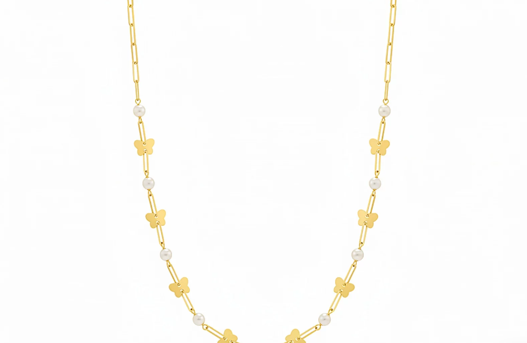 Zlatý náhrdelník - Butterfly Pearl Chain