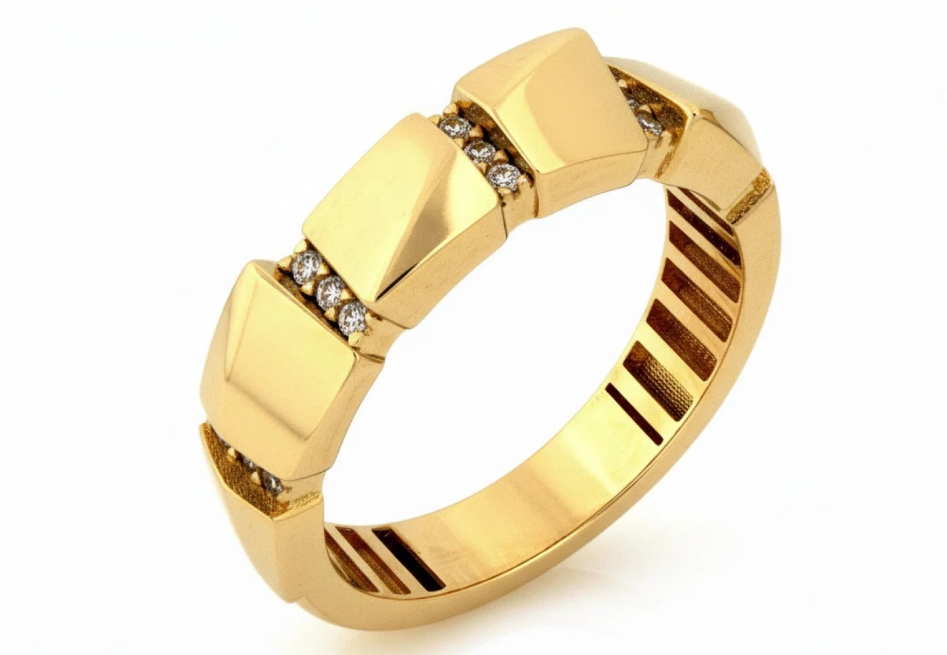 Zlatý prsteň s geometrickým dizajnom a zirkónmi - Carré Élégance Ring