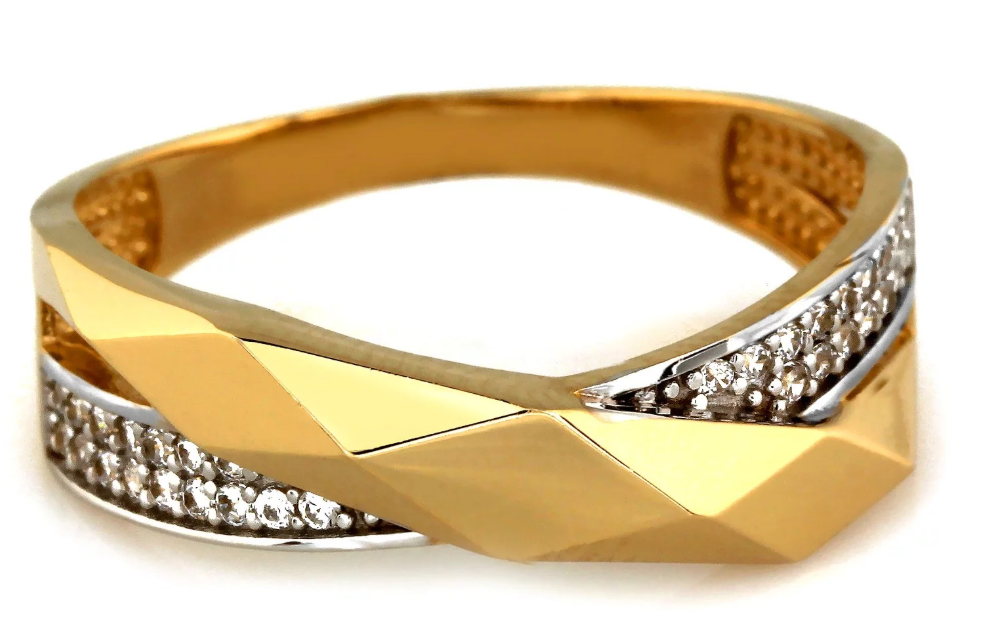 Dizajnový zlatý prsteň so zirkónmi - Golden Facette Royale Ring