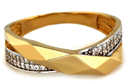Dizajnový zlatý prsteň so zirkónmi - Golden Facette Royale Ring