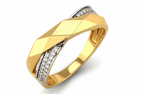 Dizajnový zlatý prsteň so zirkónmi - Golden Facette Royale Ring