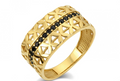 Zlatý prsteň s ornamentálnym vzorom a čiernymi zirkónmi – Golden Noire Fleur Ring