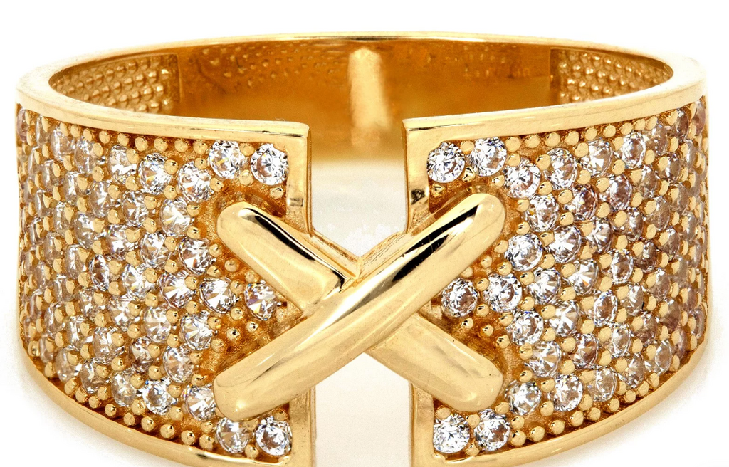 Zlatý dizajnový prsteň so zirkónmi – Golden Embrace Ring