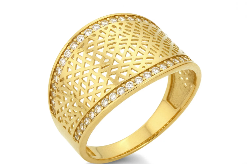 Zlatý dizajnový prsteň so zirkónmi – Lumi?re Tressée Ring