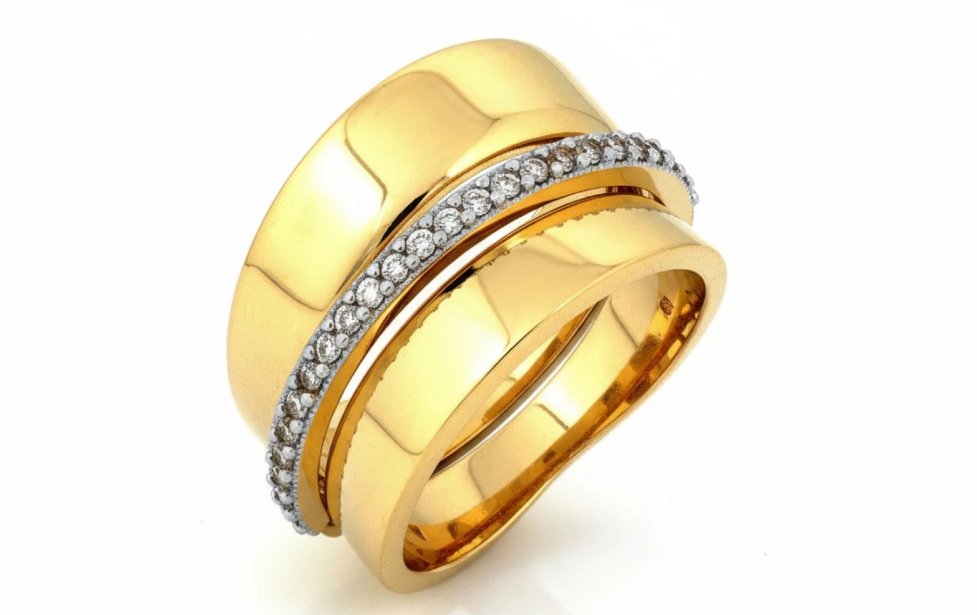 Zlatý dizajnový prsteň so zirkónmi – Luminous Curve Ring