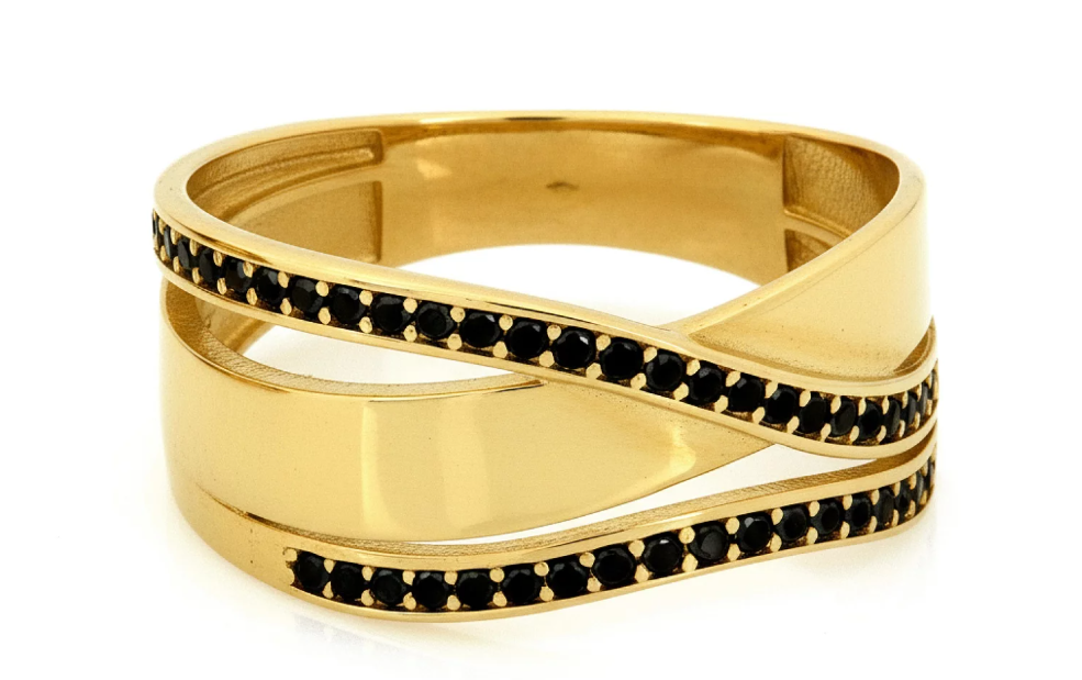 Zlatý prsteň s čiernymi zirkónmi – Noir Étreinte Ring