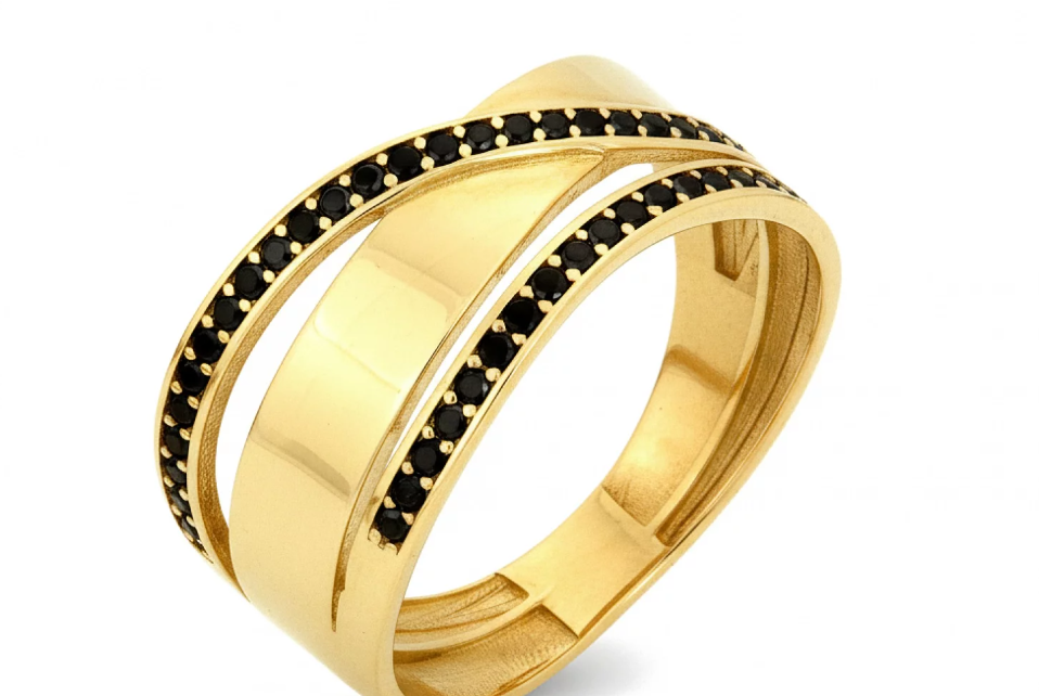 Zlatý prsteň s čiernymi zirkónmi – Noir Étreinte Ring