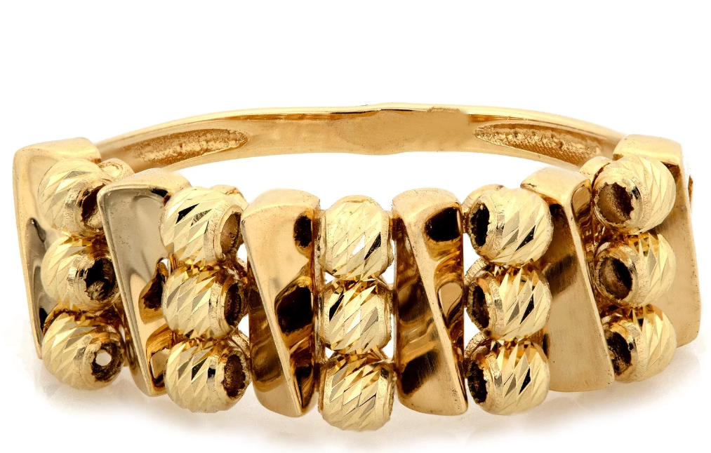 Zlatý prsteň s dekoratívnymi guľôčkami – Golden Riva Ring